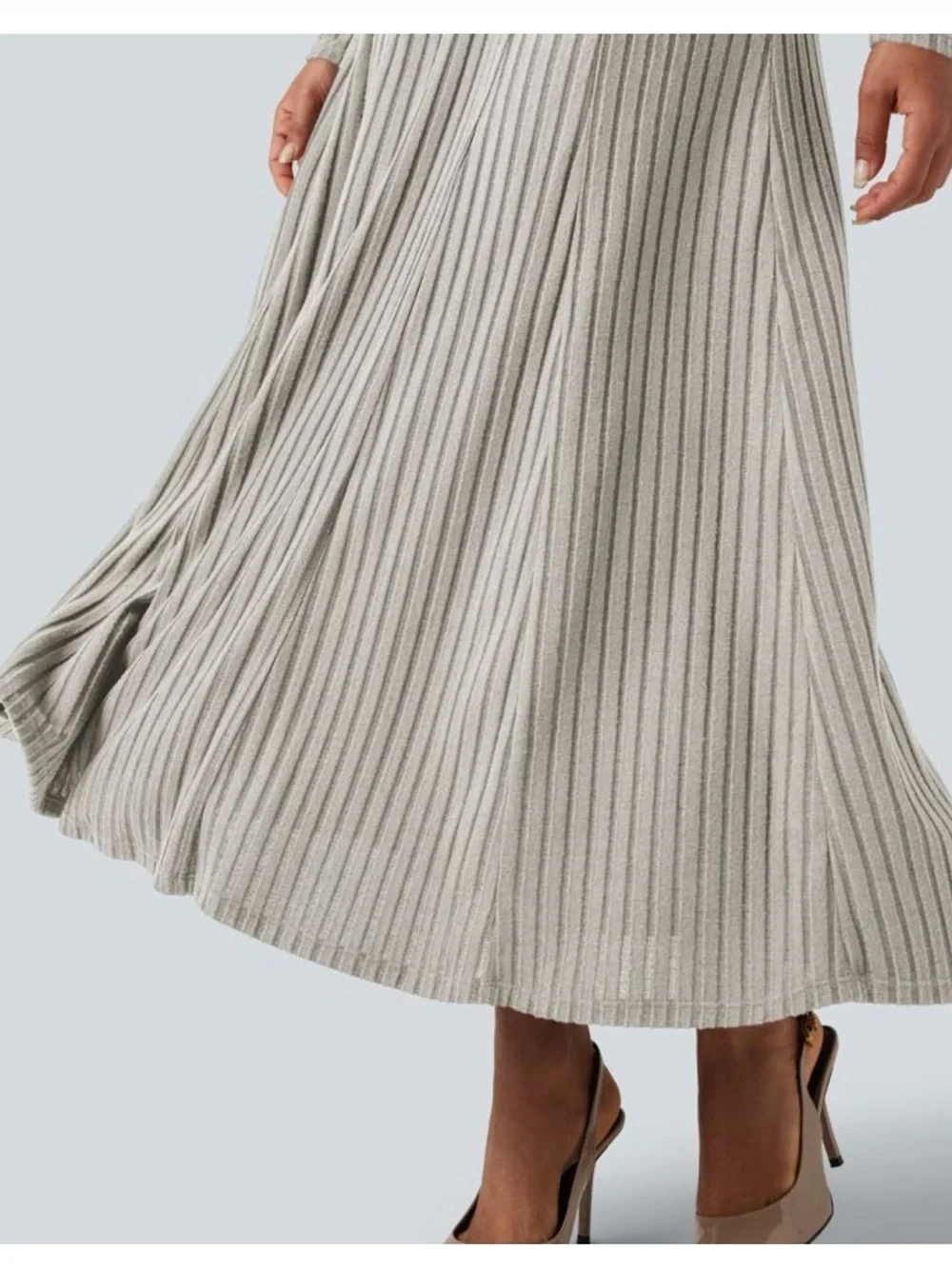 Halara Ribbed Henley Midi Dress in Light Gray - Picture 5 of 6